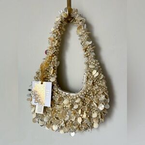 Viral made in India pearl shell cream neutral beaded shoulder bag
